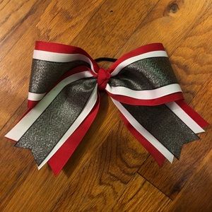 Gray, white, and red hair bow